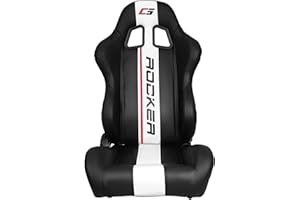 FREEMOTOR802 Universal Racing Seats, Reclinable Sport Seats with Dual Lock Sliders Adjustable, 1 PC (Passenger Side), PU, Black + White Stripe