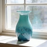 Teal Glass Vase &ndash; 11.4in Hand Blown Wide Mouth Art Glass Vase &ndash; Turquoise Decorative Vase for Flowers, Centerpieces, Bookshelf, Bathroom, Dining Table or Living Room Display