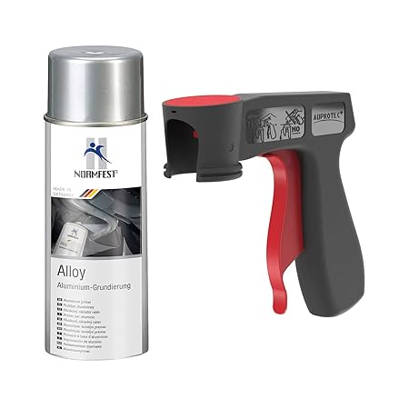 AUPROTEC Aluminium Grundierung Alloy Alu Grund Aluspray 600°C hitzebeständig Spray 1x 400ml + 1x Original Pistolengriff