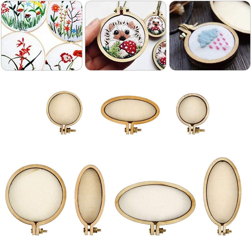 7 Pieces Small Ring Embroidery Hoops Frame Cross Stitch, Arts, DIY Crafts Tool Mini Cross Stitch Hoop Mini Round Oval Wood Hoops