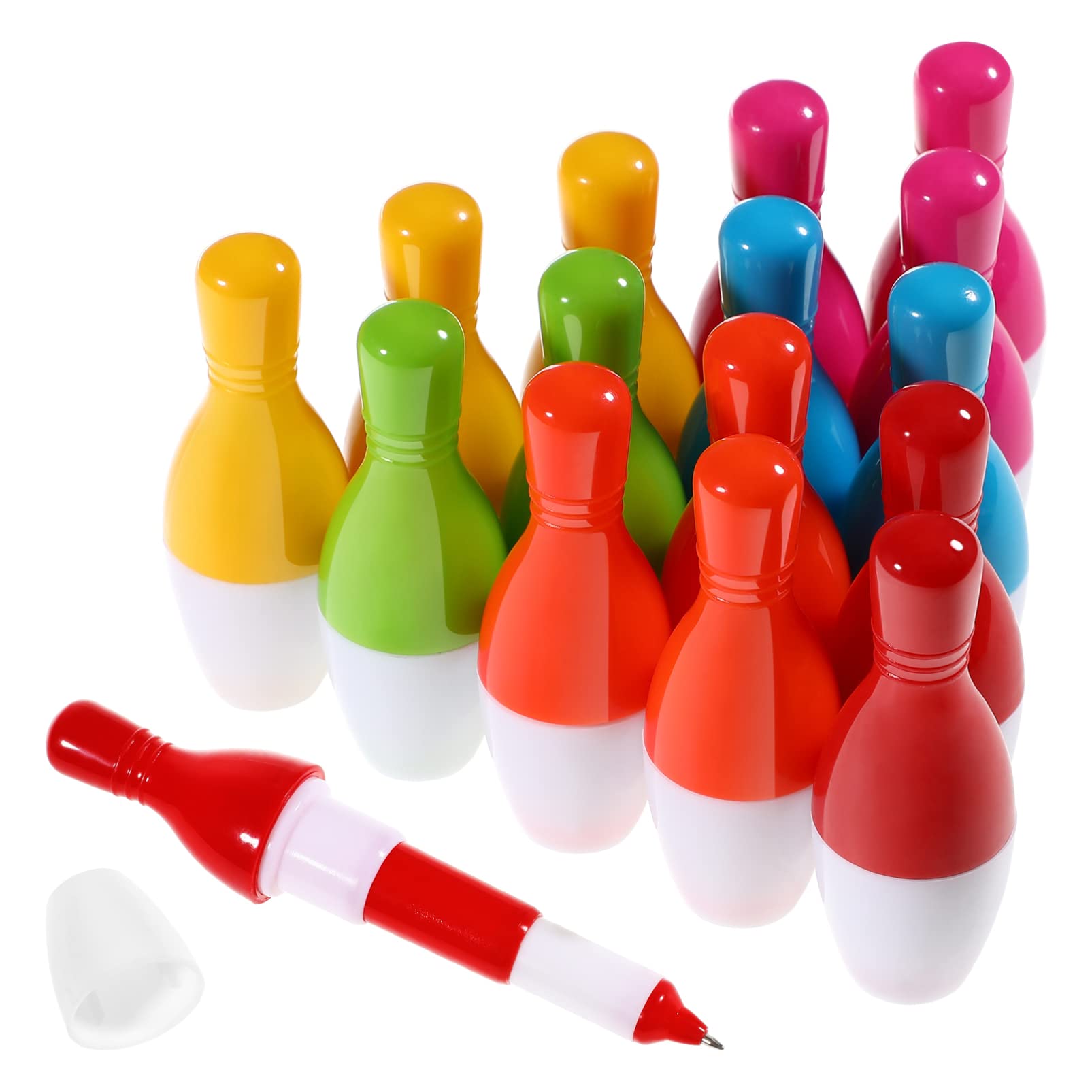 Toyvian Student 15pcs Bowling Ballpoint Pens, Creative Retractable Ballpoint Pens Novelty Bowling Pens for Kids Girl Presents