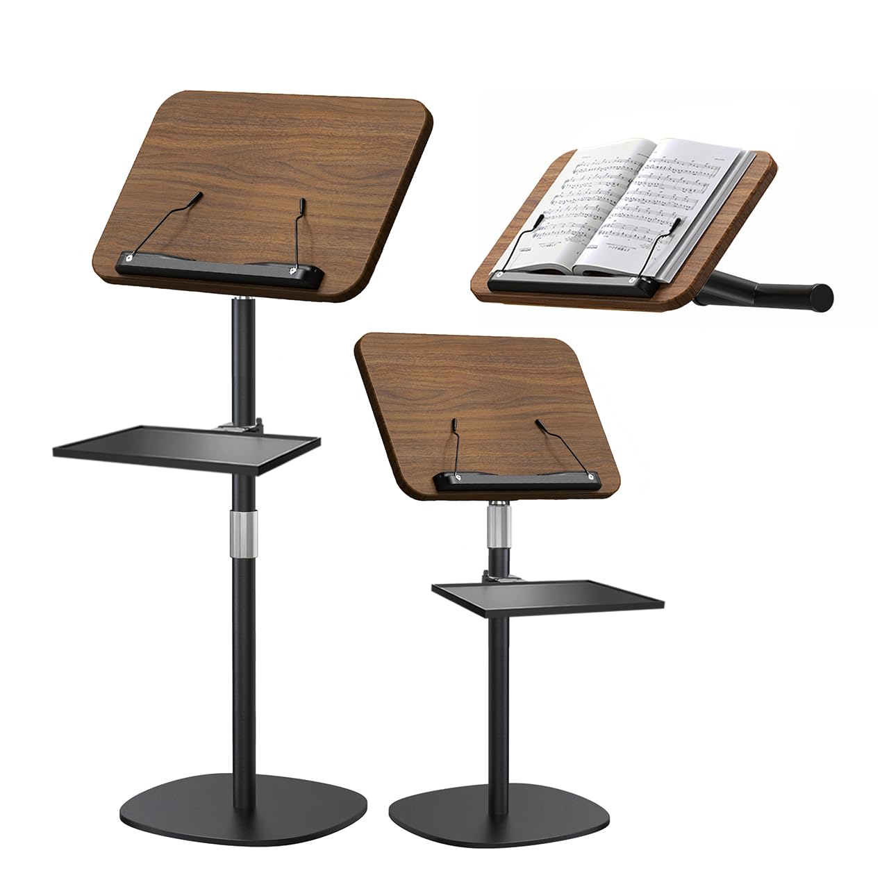 Photo 1 of NAMON Floor Music Stand with Tray – 180° Adjustable Solid Wood Desk, Height Adjustable from 16.5 to 51 Inches – Perfect for Projectors, Reading, Laptops & More?Walnut Effect?