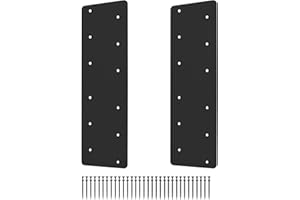ICOKIN 2 Pcs 15.7"x5"Straight Steel Flat Plate,Heavy Duty Mending Plate With Black Powder-Coated Joining Brackets, I Shape Strap Metal Plate with Fit 6x6,8x8 for Repair House,Furniture,Pavilion,Truss framing