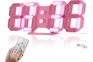 COVERY Pink Digital Wall Clock, 3D LED Desk Clocks, 10 '' Large Numbers for Girl Room - Alarm, Snooze, Temperature, Remote, Nightlight, Auto Brightness Lights, Valentines Gift