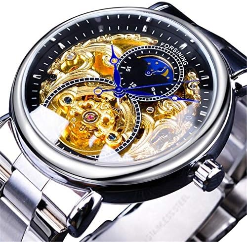 FORSINING Men's Automatic Analog Watch Fashion Skeleton Tourbillon Waterproof Moon Phase Leather Mechanical Watch