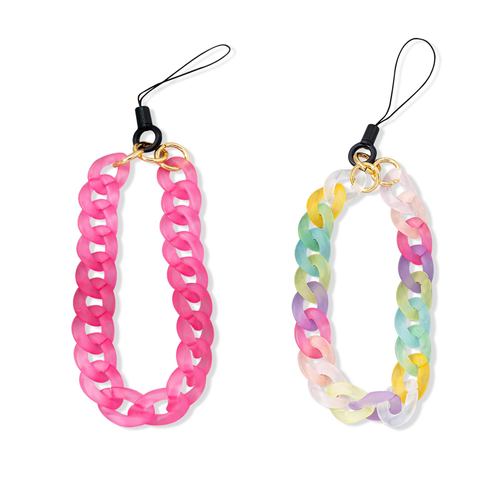 MultiValue 2 Pcs Colorful Acrylic Phone Charm With Wrist Chain Strap, Stylish Mobile Accessories for Women Girl With Keychain