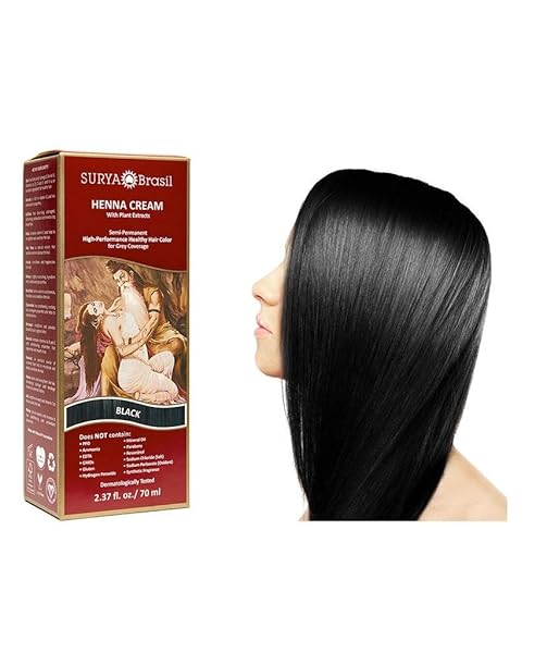 SURYA BRASIL – HENNA CREAM FOR GRAY COVERAGE, SEMI PERMANENT NATURAL HENNA DEEP CONDITIONING HAIR COLOR TREATMENT, BLACK, 2.37 OZ / 70 ML