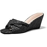 Coutgo Womens Wedge Sandals Espadrilles Square Open Toe Slip On High Heels Slides Summer Beach Shoes