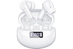 BCAIKAIR Wireless Earbuds, Bluetooth Headphones 5.3 HiFi Stereo, Wireless Earphones with ENC Noise Cancelling Mic, LED Digital Display in Ear Buds White