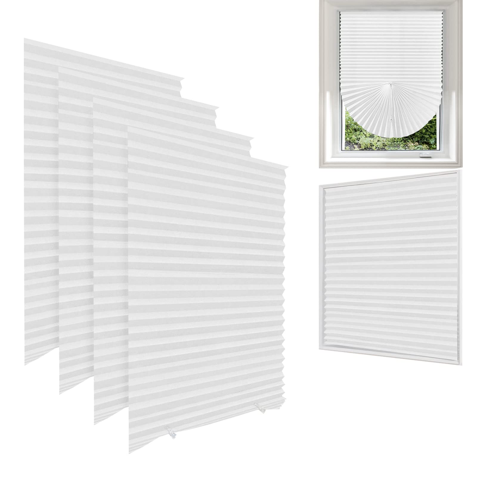 Temporary Blinds for Windows,4 Pack No Drill Stick on Blind Curtains for Bedroom Kitchen Bathroom Windows,Light Filtering Privacy Protection, with 8 Clips (White-4pcs, 60 * 150cm)