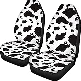Dreaweet Stylish Cow Print Auto Seat Covers Black&White Front Seat Protector Fit for Most Cars, Sedan, SUV, Van 2 Pcs