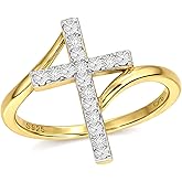 Cali Trove Natural Diamond Cross Ring Jewellery for Women in Gold 925 Sterling Silver | Gift for Woman, Her | Valentine Day Jewellery | Elegant Promise Ring | White Yellow Rose Gold |