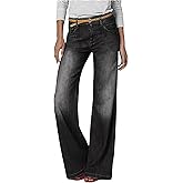LRMQS High Waisted Jeans for Women Trendy Stretchy Straight Wide Leg Elastic Waist Tummy Control Boot Cut Flare Denim Pants