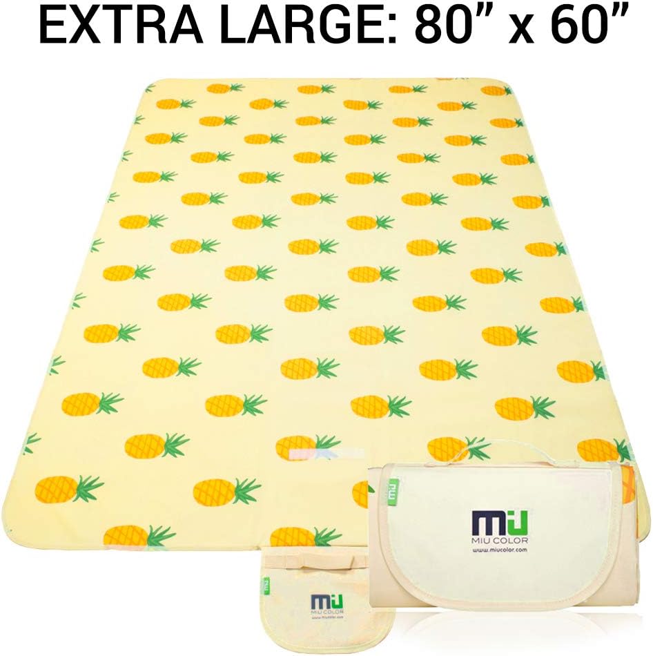 MIU COLOR Large Waterproof Outdoor Picnic Blanket, Sandproof and Waterproof Picnic Blanket Tote for Camping Hiking Grass Travelling (80"x 60" A Pineapple) : Sports & Outdoors