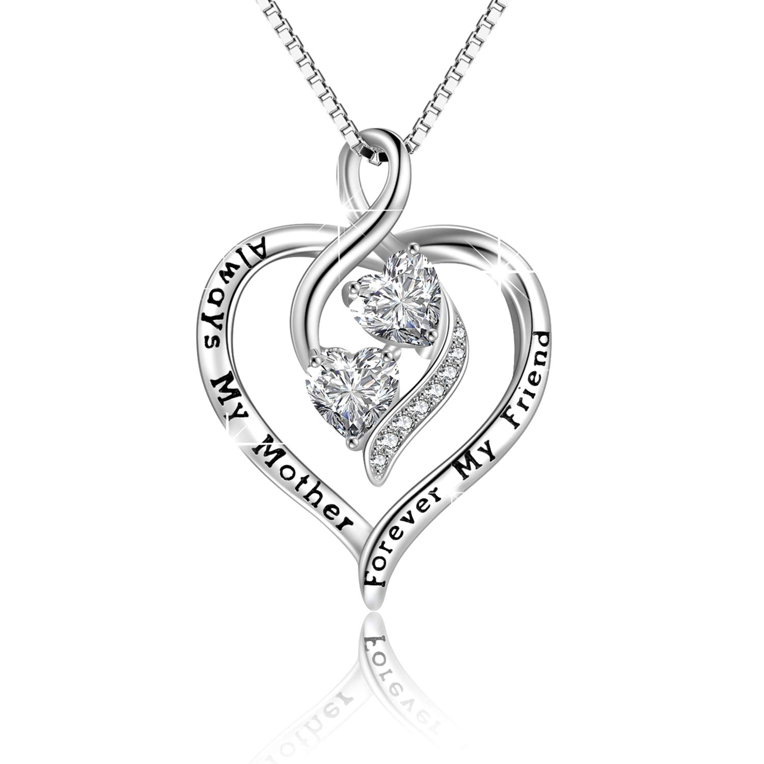 YFN Mother Necklace Mum Gifts from Daughter Sterling Silver Love Heart Pendant Necklace Jewellery for Mum (001 Always My Mother Forever My Friend)