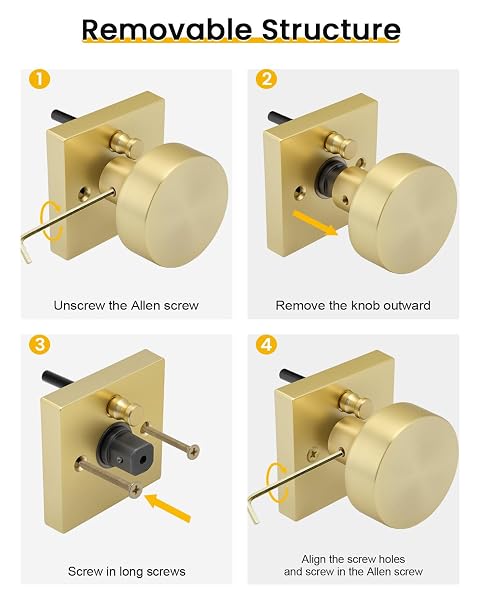 GOLDENWARM 2 PACK BRUSHED GOLD DOOR KNOB WITH DEADBOLT, CONTEMPORARY GOLD DOOR KNOBS EXTERIOR WITH DEADBOLT ZINC-ALLOY HEAVY DUATY BRASS FRONT DOOR KNOB AND DEADBOLT SET