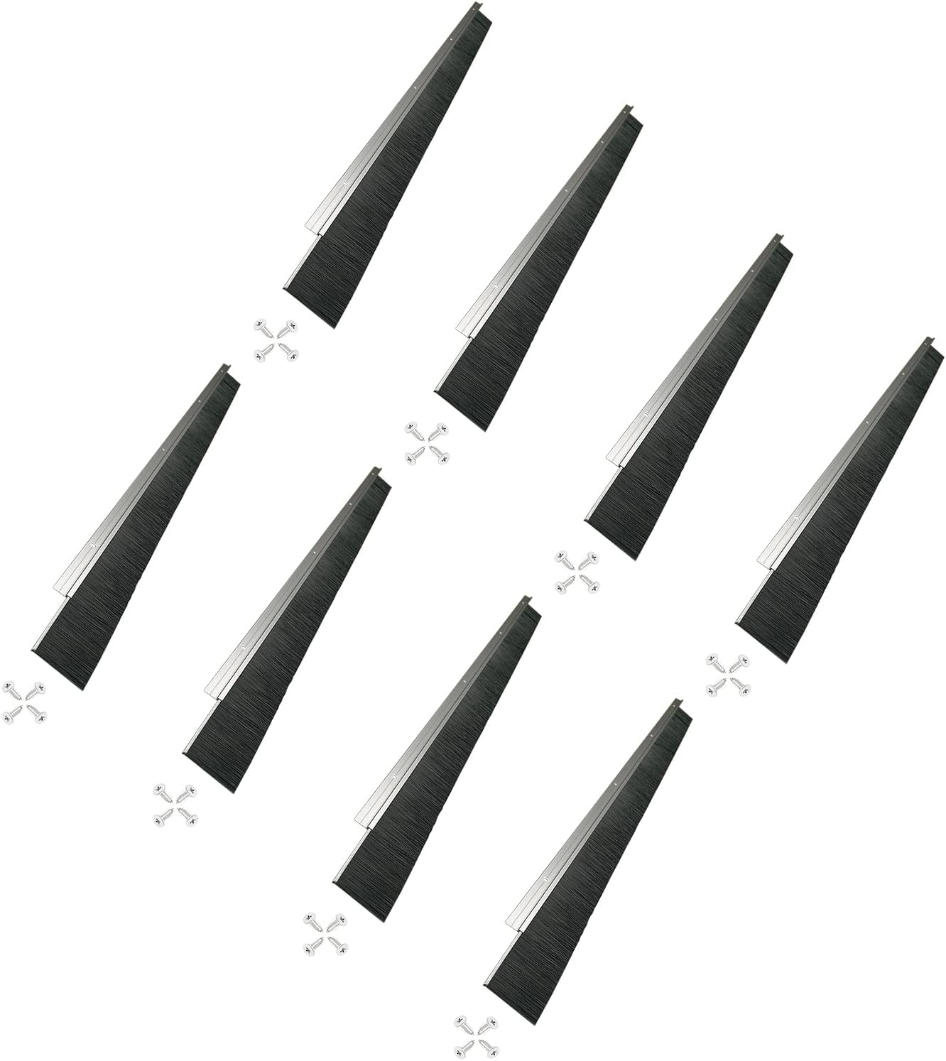 Retsun Set of 8 Extra-Wide Door Brush Seal Strip – 61mm (2.4") W x 880mm (34.6") L, Silver Aluminum Frame with Black PP Bristles, Draught, Dustproof, Weatherproof & Pest Control（Silver1.5, 8)