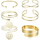 YVVLEE 6 Pieces Minimalist Gold Arm Cuff Bracelets Set Adjustable Coil Bangle Upper Arm Cuff Armband Jewelry Set for Women