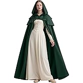 L'VOW Medieval Hooded Cloak Renaissance Cape with Ruffled Shawl Collar for Women Men Halloween Cosplay