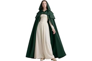L'VOW Medieval Hooded Cloak Renaissance Cape with Ruffled Shawl Collar for Women Men Halloween Cosplay