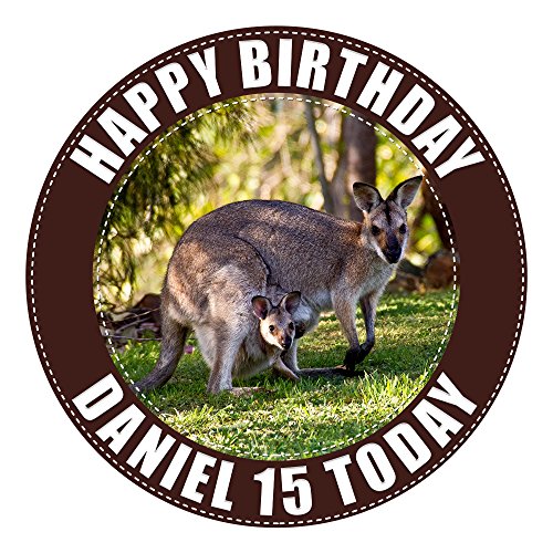 Australian Kangaroo Cake Topper 7.5 Inch PERSONALISED Edible on Icing Sheet with HIGH RESOLUTION BACKGROUND IMAGE by Graphic Flavour