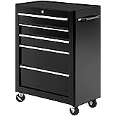 HOMCOM 5-Drawer Rolling Tool Chest, Lockable Tool Cabinet with 4 Universal Wheels, Tool Organizer for Garage, Factory and Wor