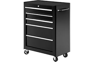 HOMCOM 5-Drawer Rolling Tool Chest, Lockable Tool Cabinet with 4 Universal Wheels, Tool Organizer for Garage, Factory and Wor