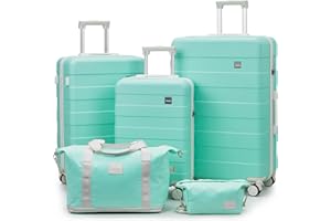 imiomo Hard Shell Luggage Sets 5 Piece for Women, Lightweight Hardside Rolling Suitcase Set with Spinner Wheels and TSA Lock, Green
