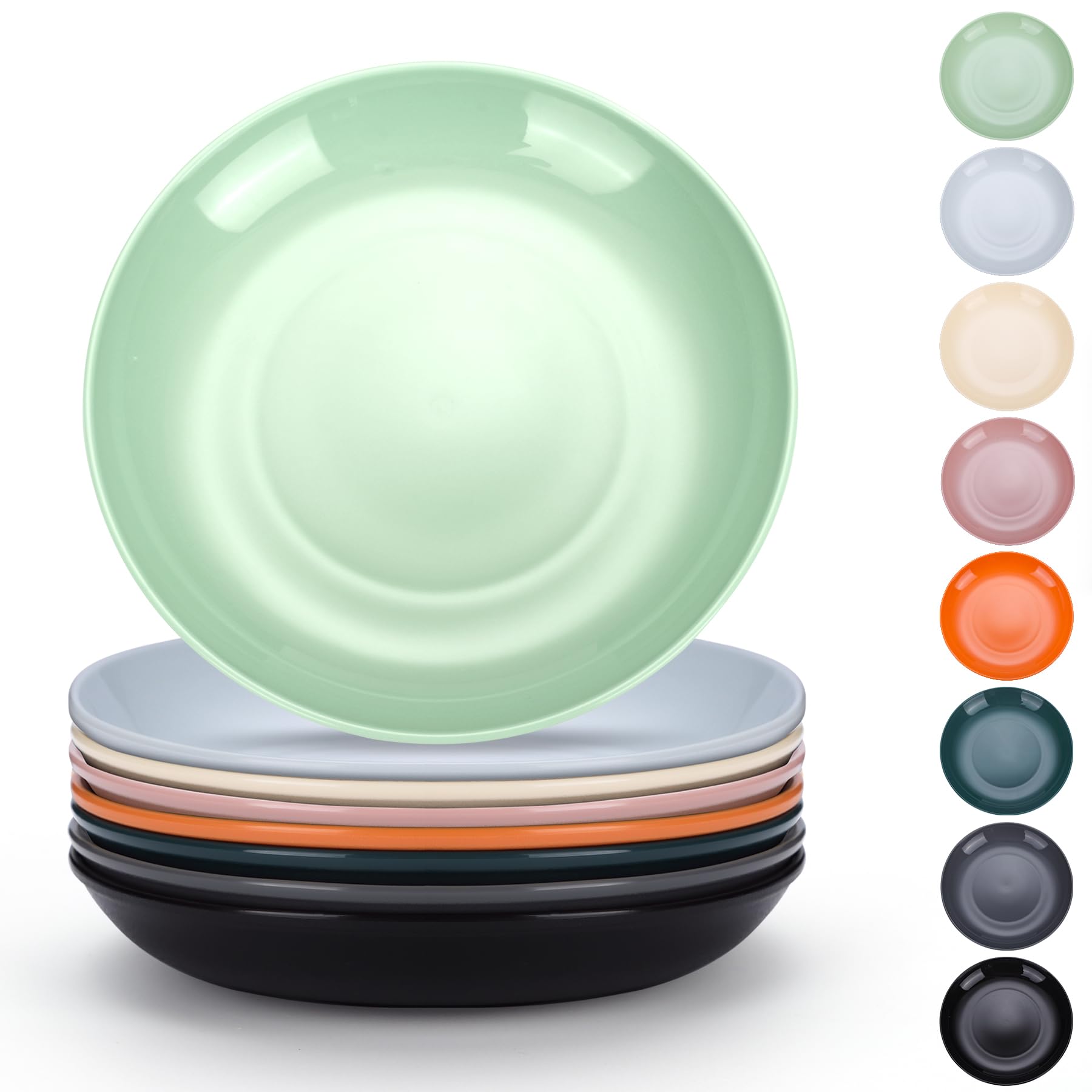 Evanda Plastic Plates Set of 8 Pieces, Dinner Plates 20cm Unbreakable Reusable Dishes for All Purpose and All Age, Microwave Safe BPA Free Dishwasher Safe (Mutil Color)