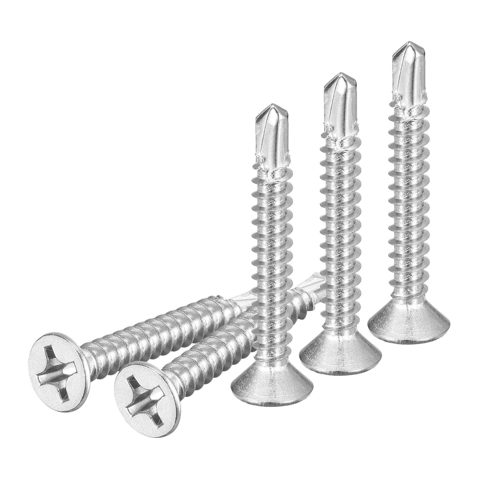 DTGN 25Pcs ST5.5x38mm Self Drilling Screws, 410 Stainless Steel Flat Head Phillips Sheet Metal Screw - Good for Wood to Metal, Furniture - Silver