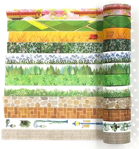 12 rolls(set) Nature Gardening Tree Flowers Street light Wheat field Stone Washi tape