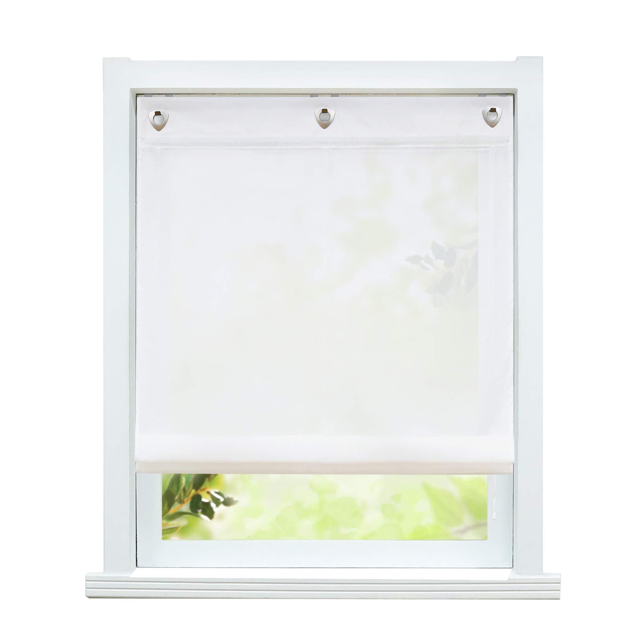 ESLIR Roman Blind No Drilling Required Kitchen Roman Curtains with Eyelets Plain Eyelet Roller Blind Transparent Curtain 1 Piece White W x H 100 x 140 cm 1 Piece