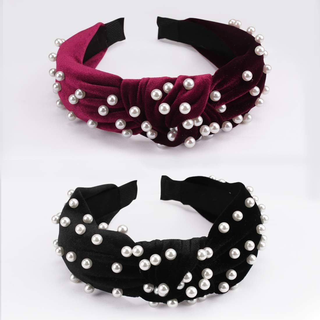 Jaciya 2 Pieces Knotted Headbands for Women Velvet Headbands for Women Pearl Headbands for Women Turban Headbands for Women Womens Headbands Diademas Para Mujer Luxe Boho Headbands for Women