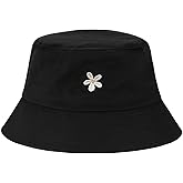XMMAXFLOW Fashion Embroidered Bucket Hat Cotton Summer Beach Sun Hat for Women Men Teen