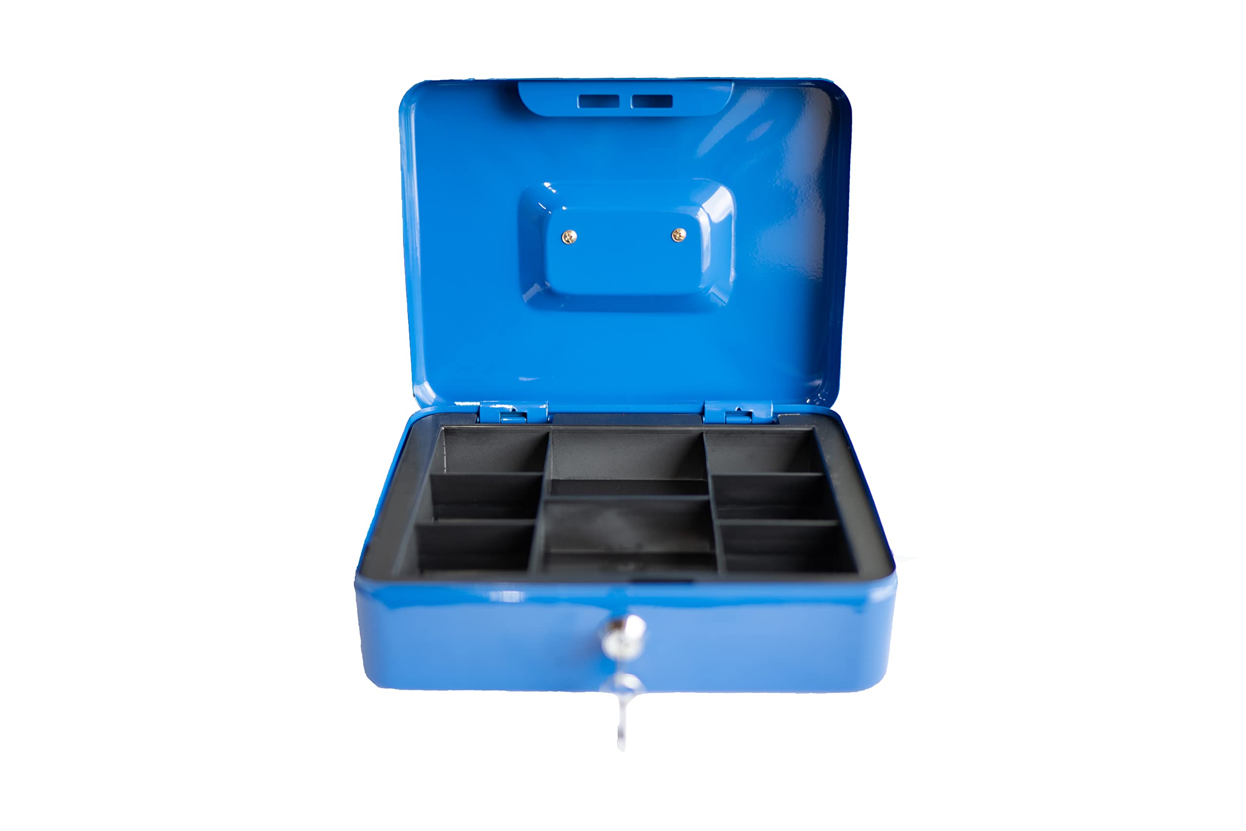 Hyfive® Steel Petty Cash Box With 2 Keys/Removable Change Tray For Perfect Secure Storage in Blue 10"
