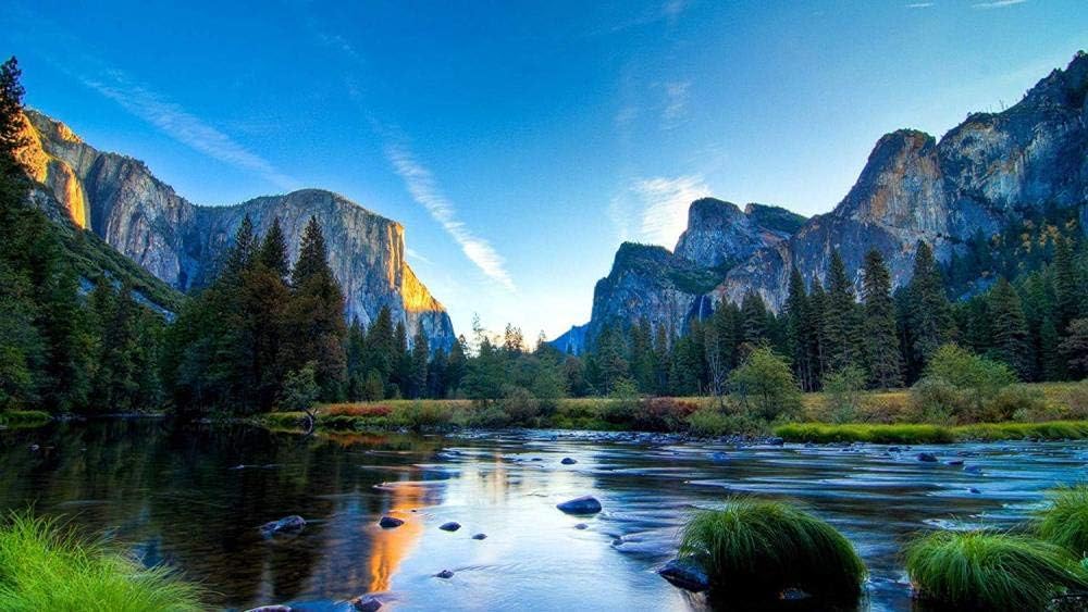 OfinaBiz New Wooden Adult Puzzle 1000 Pieces Yosemite Park Sky Mountain Forest Lake Stones Home Art Deco Game Educational