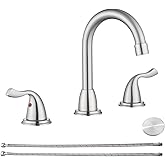 RKF Bathroom Faucets for Sink 3 Hole Brushed Nickel 8 inch Widespread Bath Sink Faucet with Drain Double Lever Handle Vanity Basin Mixer Tap with Hose&Deck RKF03011