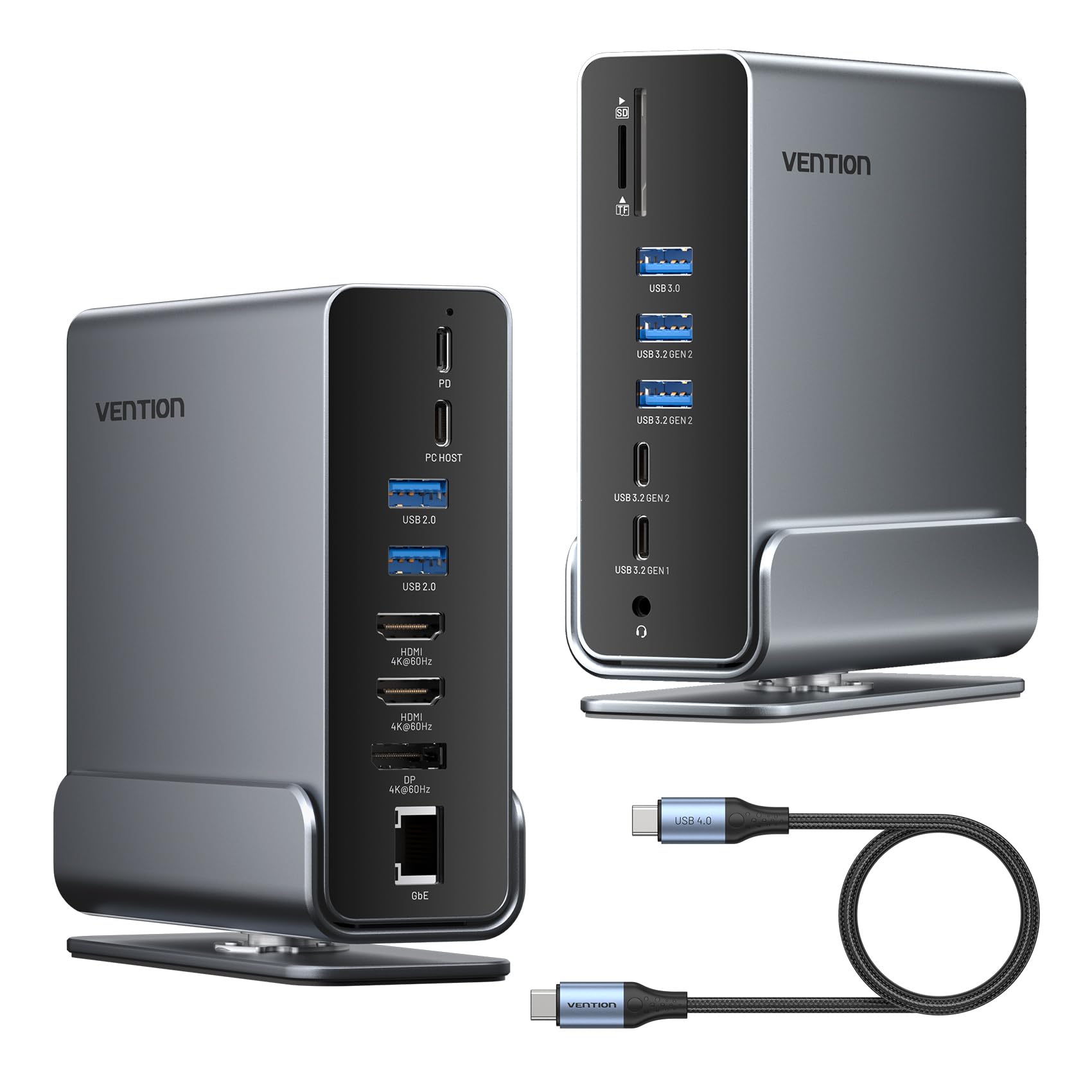 VENTION Docking Station Dual Monitor 15-in-1 Triple Display USB C Laptop Docking Station for Windows PC, Thunderbolt 3/4, Dell, HP, with Dual 4K HDMI, DP, 10Gbps USB, RJ45, 100W PD, Audio, SD/TF