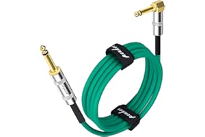 Penker Guitar Instrument Cable 3FT,Right Angle 1/4-Inch TS to Straight 1/4-Inch TS AMP Cord,Gold Plated 6.35mm Guitar Cord,3 Meter for Guitar Bass Keyboard Effector Microphone Mixer,PVC Green