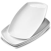 fMBB White Rectangular Plate Set, Ceramic Large Serving Platters, 12 Inch Dessert Trays for Party, Entertaining, Food, Appetizers, Dishwasher and Oven Safe Salad Dishes Set of 4