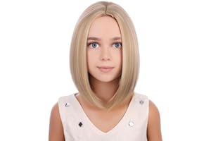 PATTNIUM Kids Blonde Bob Wig Child Short Straight Blonde Bob Wigs for Girls Cosplay Party Daily Wear Heat Resistant Synthetic Wigs