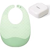 haakaa Lightweight Silicone Pocket Bib &ndash; Ultra-Light &amp; Foldable Travel Silicone Baby Bibs with Deep Food Catcher Pocket, Adjustable Waterproof Design, Baby Feeding Essentials