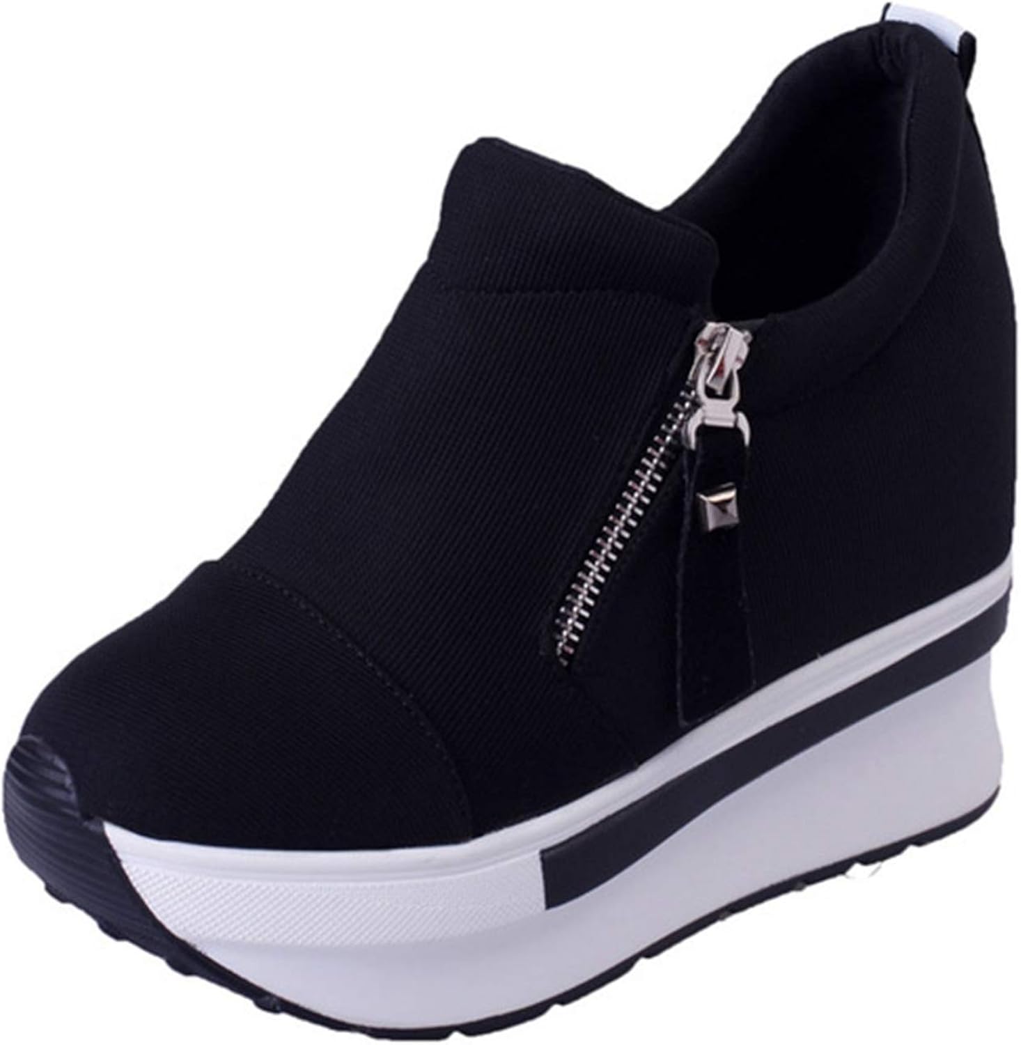 Women Platform Shoes Comfortable Anti Slip Solid Color Low Top Zip