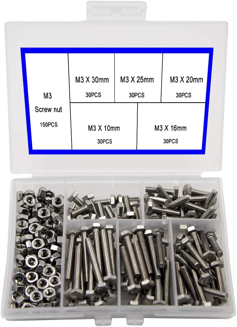 300pcs M3 Nuts and Bolts Set Outer Corner Hexagonal Screws 304