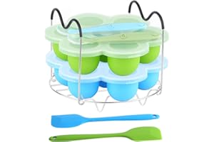 ROTTAY Silicone Egg Bites Molds and Steamer Rack Trivet with Heat Resistant Handles Fit Instant Pot Accessories, 7pcs set for 6qt & 8qt Electric Pressure Cooker With 2 Spoons and Silicone spatula