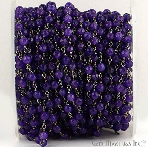 Wholesale 10 Feet Beautiful Amethyst Jade, 4mm Black Plated wire wrapped Rosary Chain by foot. (BPAJ-30017)