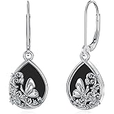 Dorunmo Butterfly/Dragonfly/Filigree Earrings 925 Sterling Silver Black Onyx Dangle Leverback Earrings Animal Jewelry Gifts for Women