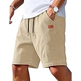 AUSELILY MEN Men's Corduroy Shorts 9 inch Cotton Drawstring Casual Elastic Waist Summer Beach Shorts with Pockets