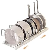 Lhieiayh Pot Rack -Expandable Pan Organizer for Cabinet,Pot Lid Holder with 7 Adjustable Compartment for Kitchen Cabinet Cookware Baking Frying Rack,Apricot