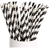 Shuiniba Biodegradable Striped Paper Straws,Paper Drinking Straws for Party, Events and Crafts,Baby Shower Decorations 7.75 Inches, Black White Striped - 100 Packs